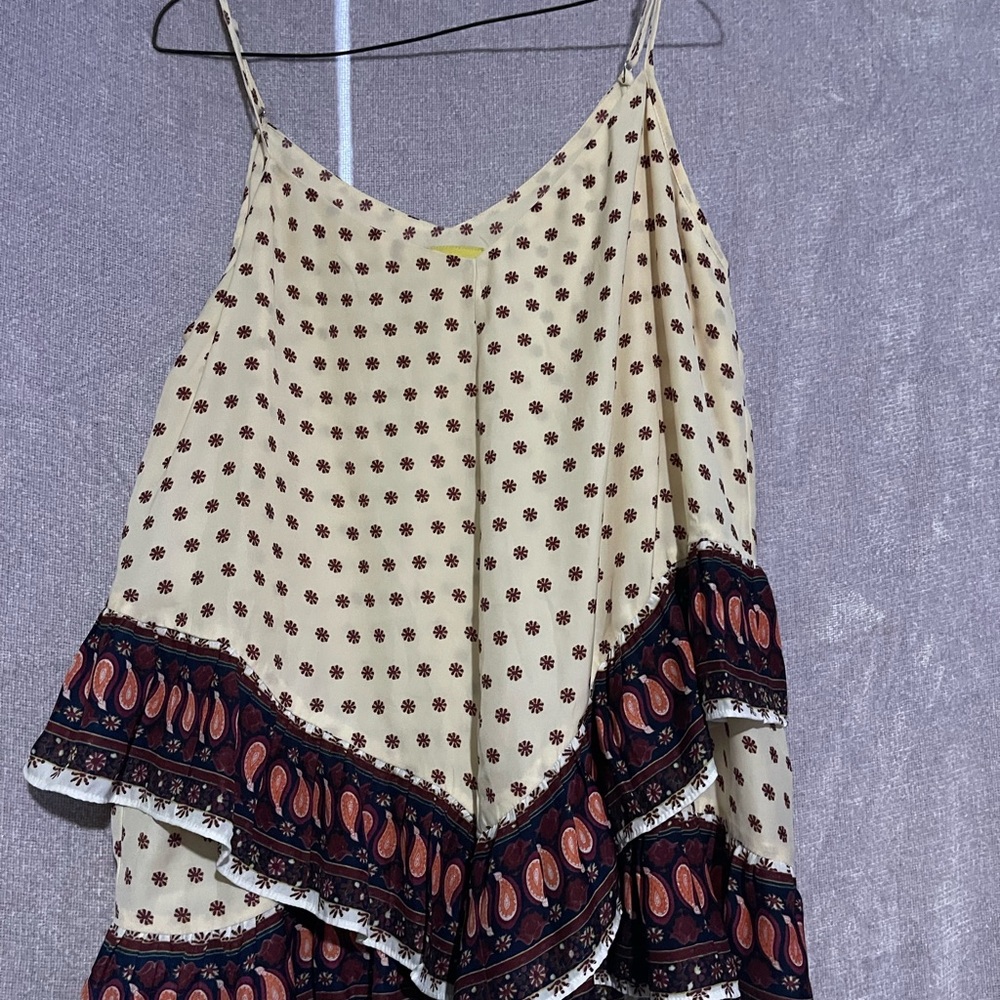 Maeve Cream and Red Asymmetrical Tiered Camisole